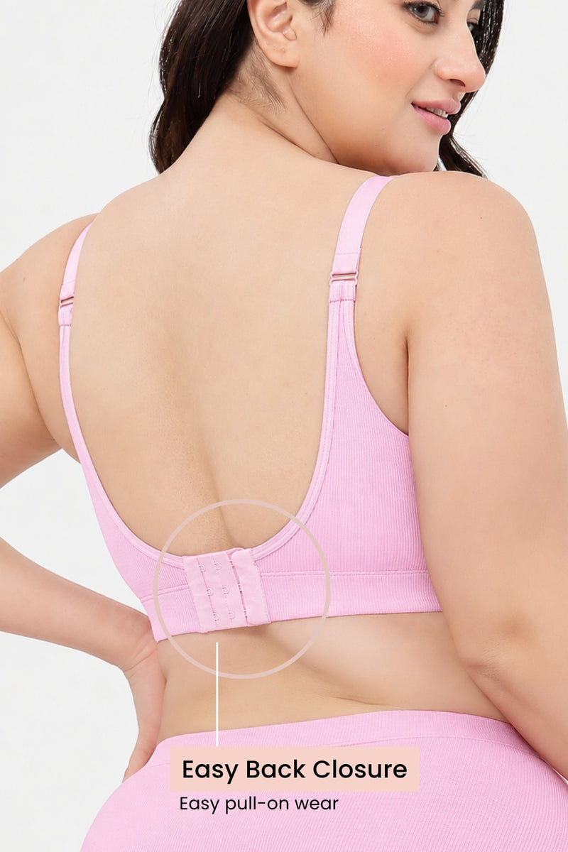 Riva Fine-Rib Cotton Feeding Bra - Baby Pink