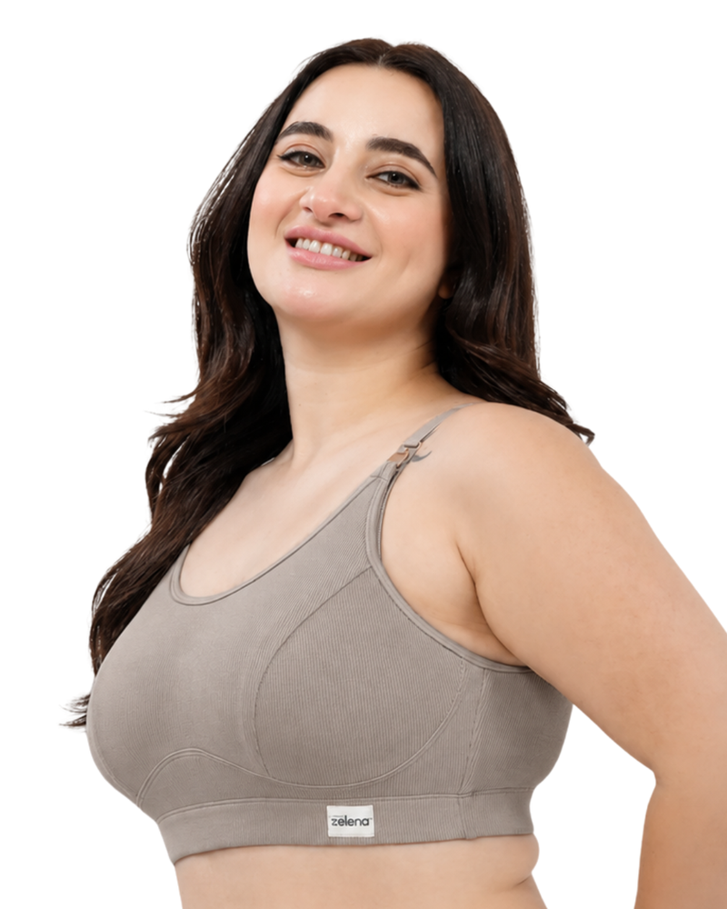 Riva Fine-Rib Cotton Feeding Bra - Dark Skin