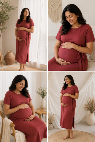 Mario Rib Zipless Feeding Dress - Maroon