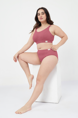 Riva Fine Rib Bra & Mid Rise Panty Set - Blush