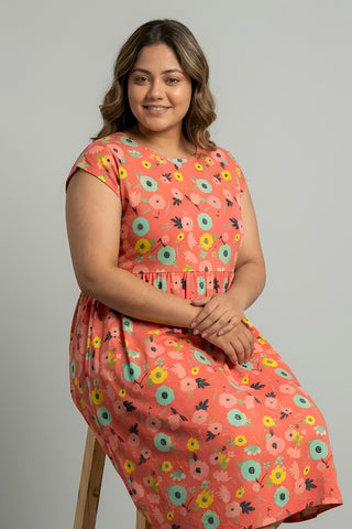 Red Floral Printed Maternity Zipless Feeding Dress