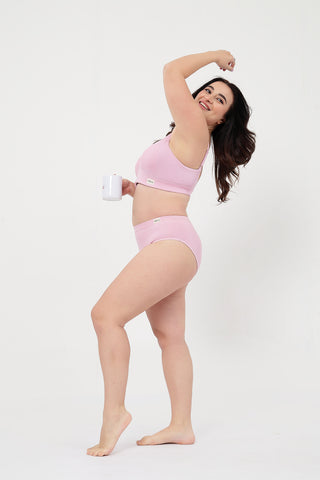 Sera Fine Rib Bra & Mid Rise Panty Set - Pink