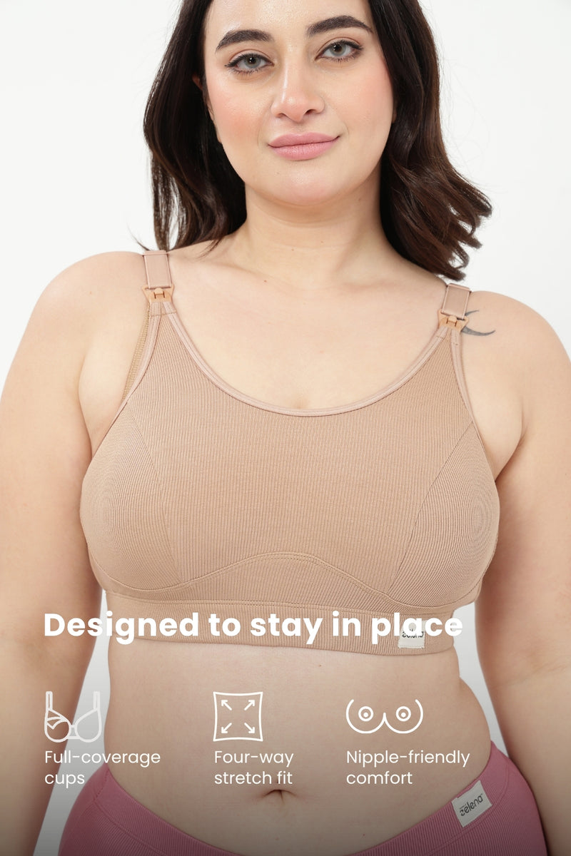Riva Fine-Rib Cotton Feeding Bra - Skin