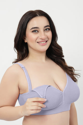 Lira Ribbed Cotton Nursing Padded Bra - M-Blue