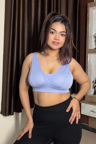 Fixed Padded Modal Maternity Feeding Bra with Support - M-Blue