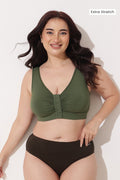 Ruched Modal Front-Open Bra with G-Hook - Forest Green