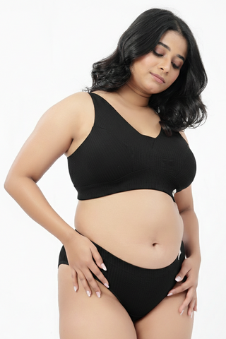 Sera Broad Rib Mid Rise Hipster - Black