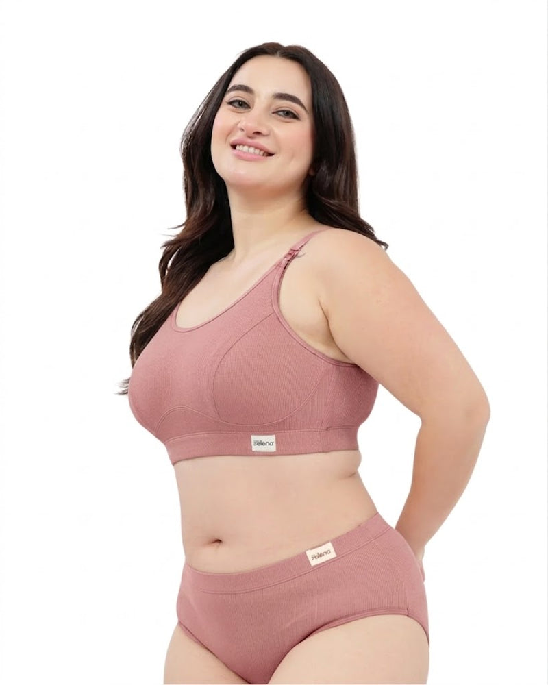 Riva Fine-Rib Cotton Feeding Bra - Rose Gold