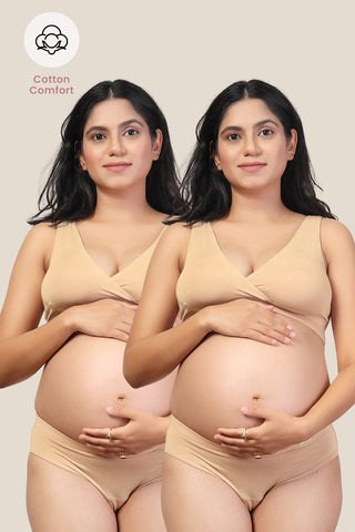 247 Modal Pack of 2 Padded Maternity Feeding Bra (Skin)
