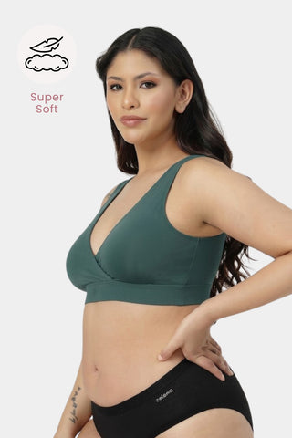 247 (Upgraded) Modal Padded Maternity Feeding Bra - Hunter Green