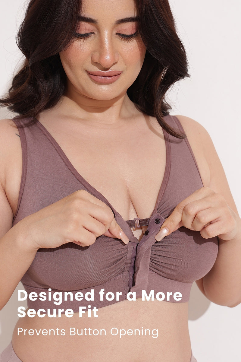 Ruched Tape-Button Nursing Bra - Coco