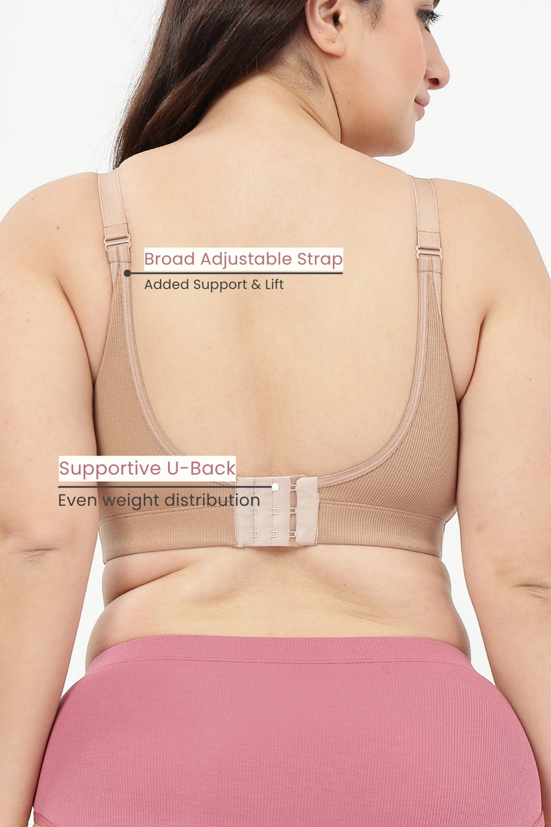 Riva Fine-Rib Cotton Feeding Bra - Skin