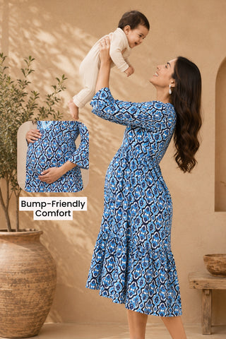 Blue Mosaic Maternity Dress
