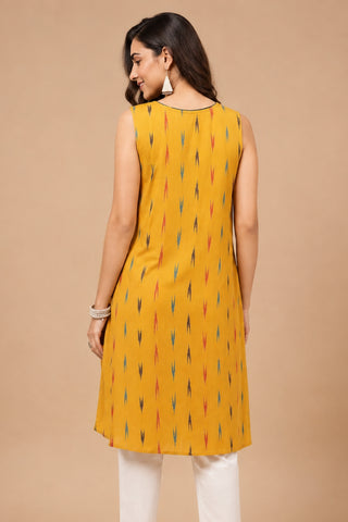 Ikat Sleeveless Zipless Maternity Kurta - Mustard