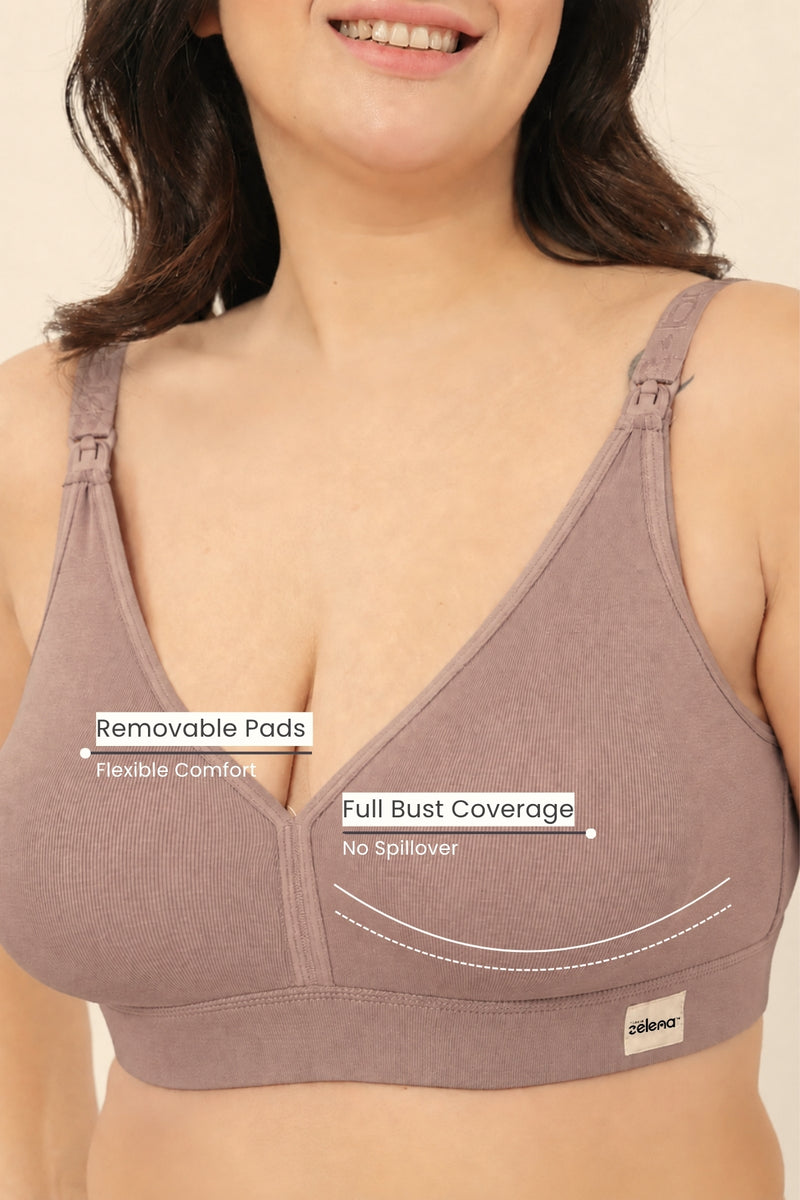 Lira Ribbed Cotton Nursing Padded Bra - Dark Skin
