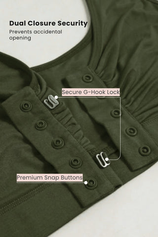 Ruched Modal Front-Open Bra with G-Hook - Forest Green