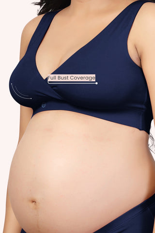 247 (Upgraded) Modal Pack of 3 Padded Maternity Feeding Bra (Navy, Dark Skin, Plumwine)