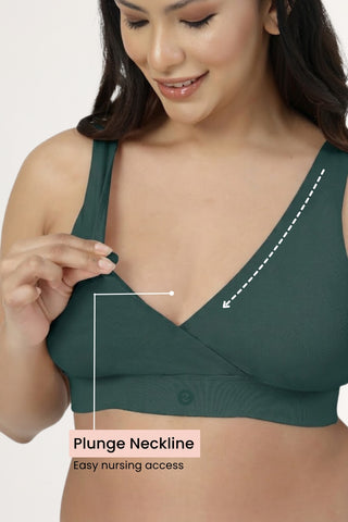 247 (Upgraded) Modal Padded Maternity Feeding Bra - Hunter Green