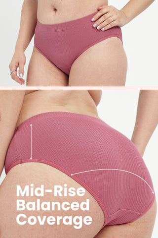 Sera Broad Rib Mid Rise Hipster Pack of 3 - (Blush, Mocha, Black)