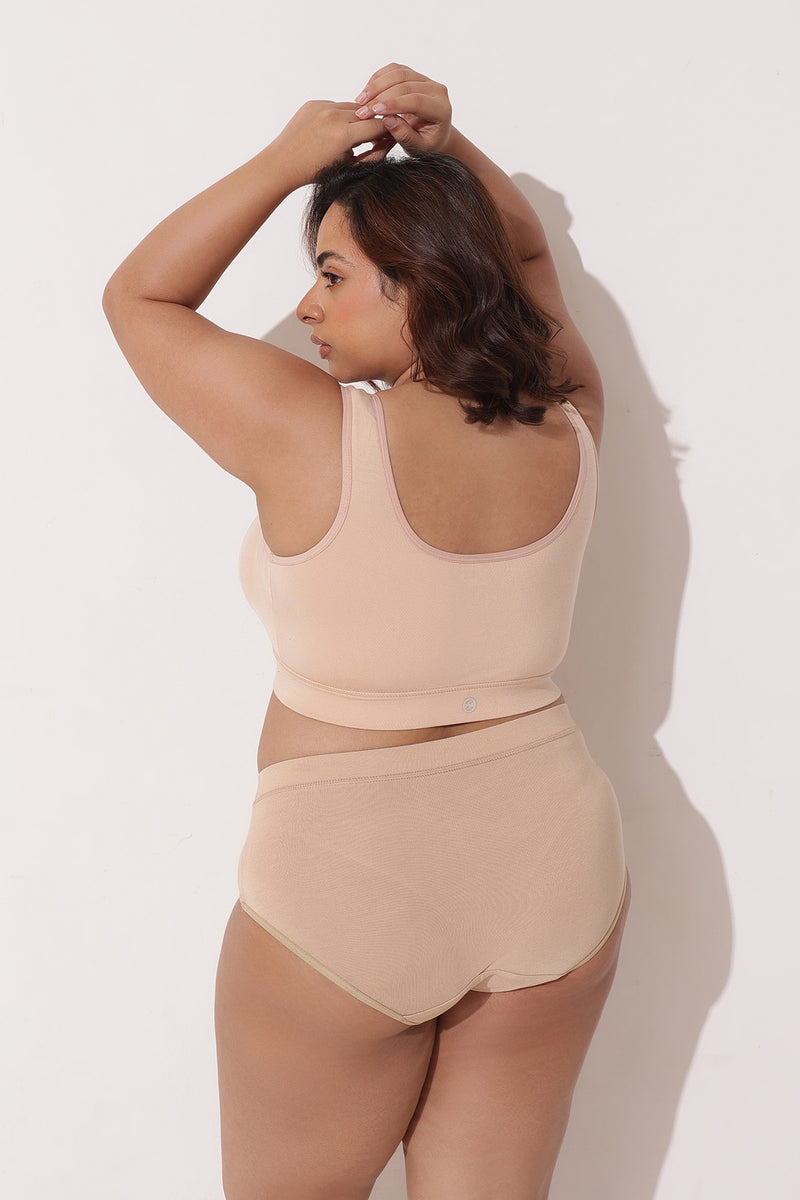Ruched Modal Front-Open Bra with G-Hook - Nude Almond