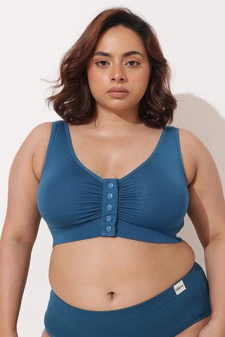 Ruched Modal Front-Open Bra with G-Hook - Airforce