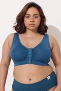 Ruched Modal Front-Open Bra with G-Hook - Airforce