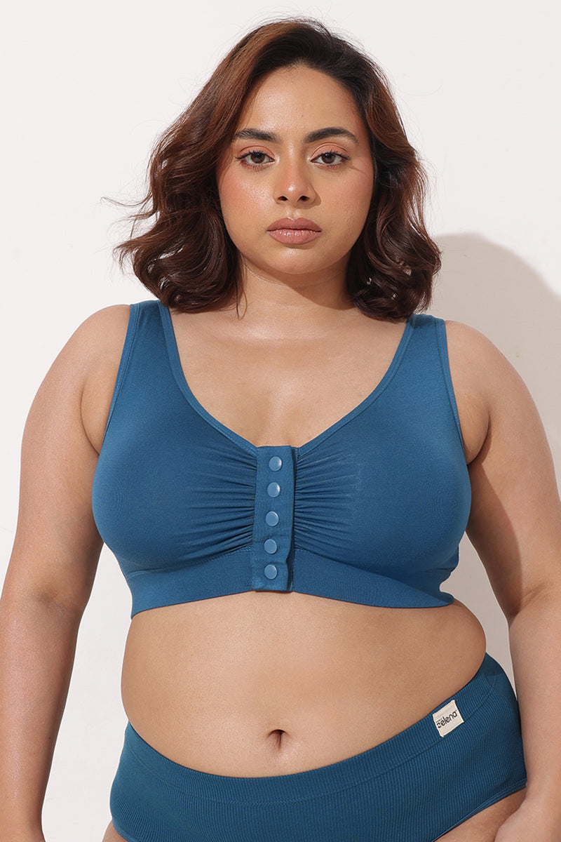 Ruched Modal Front-Open Bra with G-Hook - Airforce