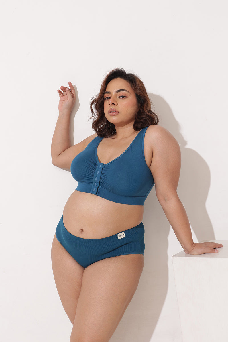 Ruched Modal Front-Open Bra with G-Hook - Airforce