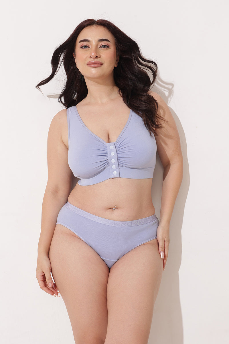 Ruched Modal Front-Open Bra with G-Hook - Mist
