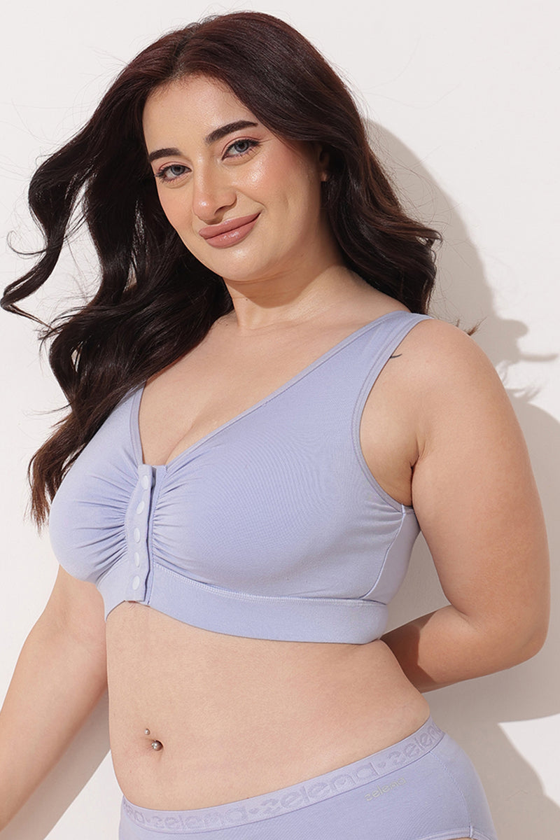Ruched Modal Front-Open Bra with G-Hook - Mist