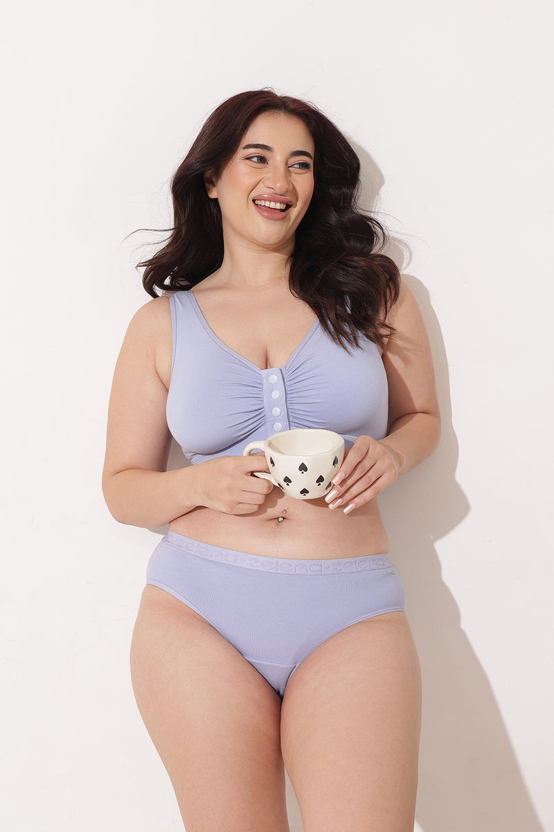 Ruched Modal Front-Open Bra with G-Hook - Mist