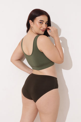 Ruched Modal Front-Open Bra with G-Hook - Forest Green