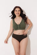 Ruched Modal Front-Open Bra with G-Hook - Forest Green