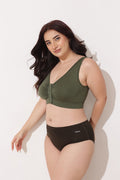 Ruched Modal Front-Open Bra with G-Hook - Forest Green