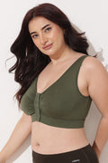 Ruched Modal Front-Open Bra with G-Hook - Forest Green
