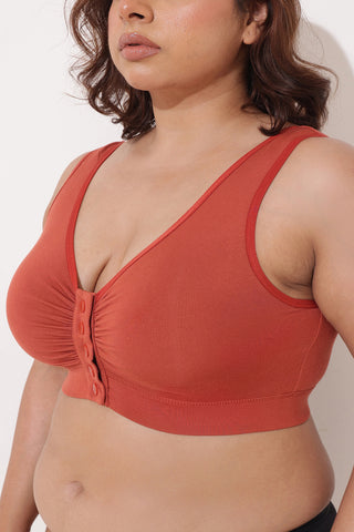 Ruched Modal Front-Open Bra with G-Hook - Rust