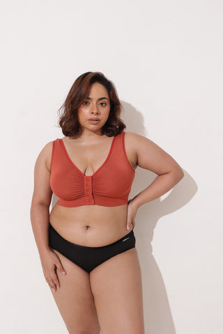 Ruched Modal Front-Open Bra with G-Hook - Rust
