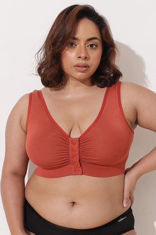 Ruched Modal Front-Open Bra with G-Hook - Rust