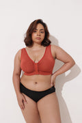 Ruched Modal Front-Open Bra with G-Hook - Rust