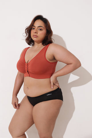Ruched Modal Front-Open Bra with G-Hook - Rust