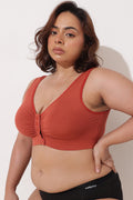 Ruched Modal Front-Open Bra with G-Hook - Rust