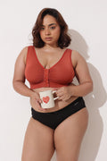 Ruched Modal Front-Open Bra with G-Hook - Rust