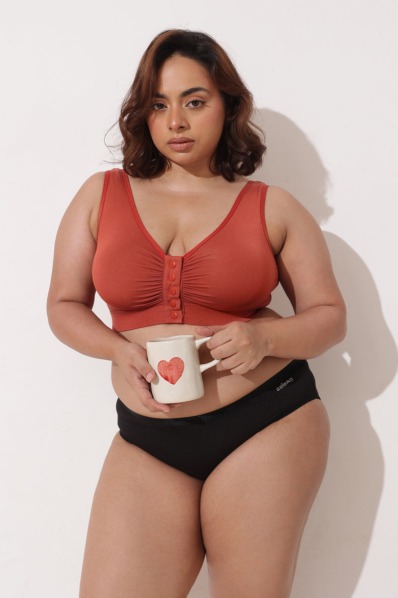 Ruched Modal Front-Open Bra with G-Hook - Rust