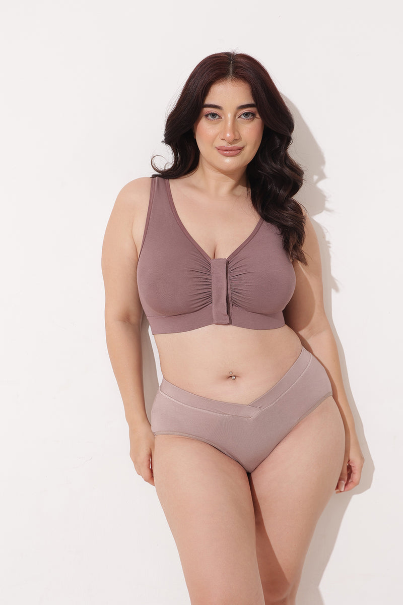 Ruched Invisible Button Nursing Bra - Coco