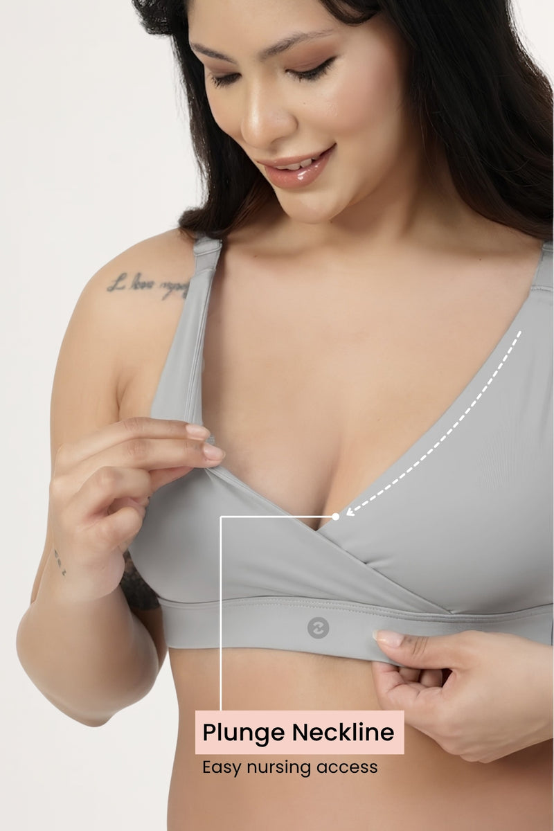 247 Extra Support Cotton Feeding Bra with Adjuster - Grey Melange