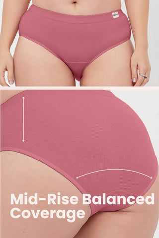 Sera Fine Rib Mid Rise Hipster Pack of 4 - (Blush, Pink, Purple, Black)