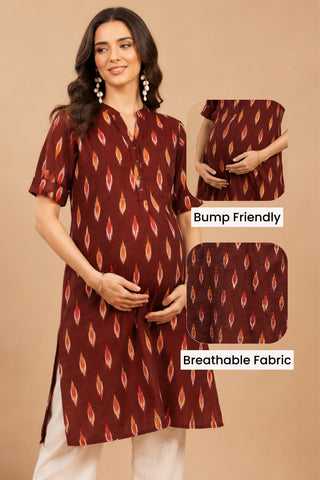 Ikat Zipless Maternity Kurta - Maroon
