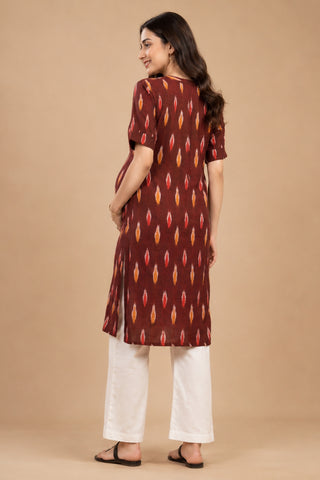 Ikat Zipless Maternity Kurta - Maroon