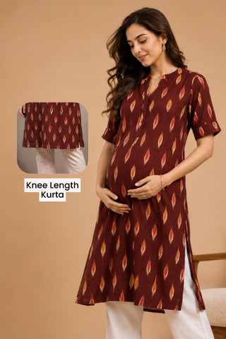 Ikat Zipless Maternity Kurta - Maroon