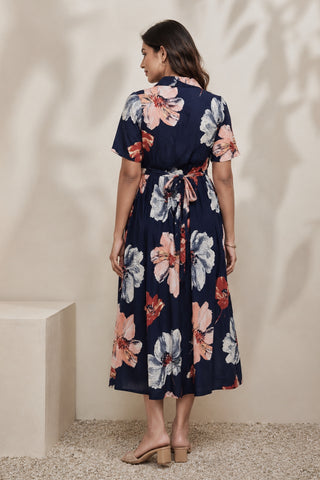 Floral Printed Blue Zipless Feeding Dress